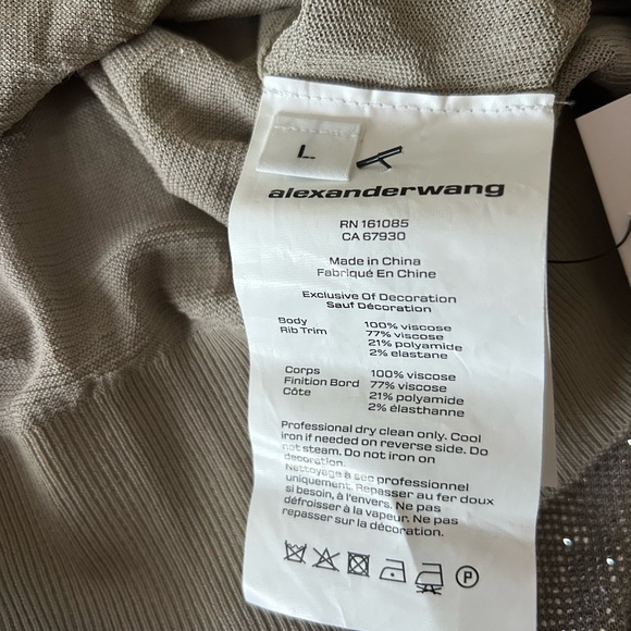 NWT Alexander Wang Hotfix Embellishments Cropped Crewneck Cardigan L Champagne - Picture 6 of 17